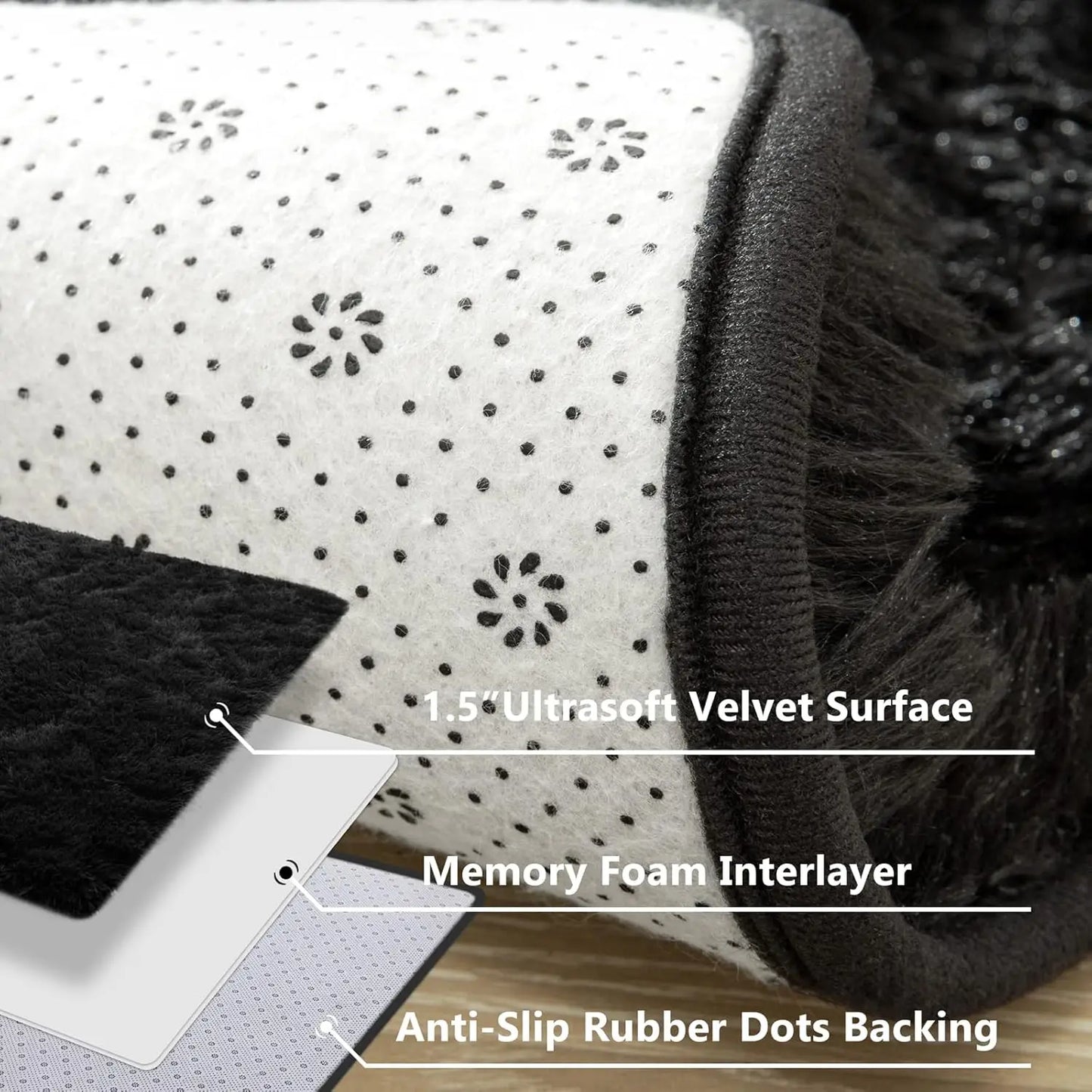 VIKAMA Small Black Area Rug - Soft Plush Children's Bedroom Bedside Rug, Indoor Entrance Welcome Mat, Home Decoration Accessory