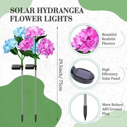 Solar Hydrangea Flower Lights For Outdoor Courtyard Decoration, LED Simulation Flower Lights, Solar Lawn Lights for Garden Decor