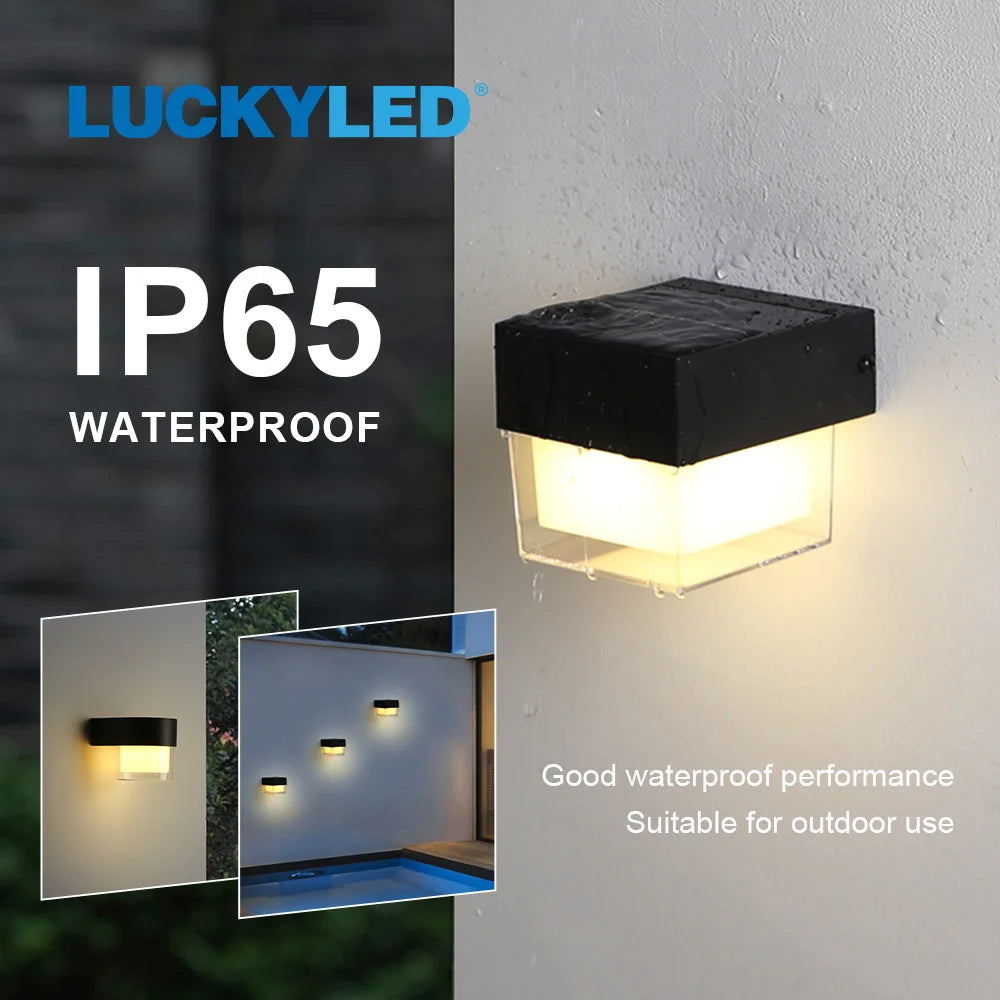 LUCKYLED Solar Outdoor Wall Light Waterproof LED Facade Wall Lamp 4W Wireless Street Porch Garden Lighting