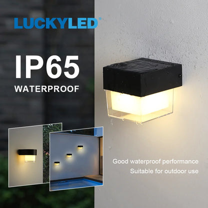 LUCKYLED Solar Outdoor Wall Light Waterproof LED Facade Wall Lamp 4W Wireless Street Porch Garden Lighting