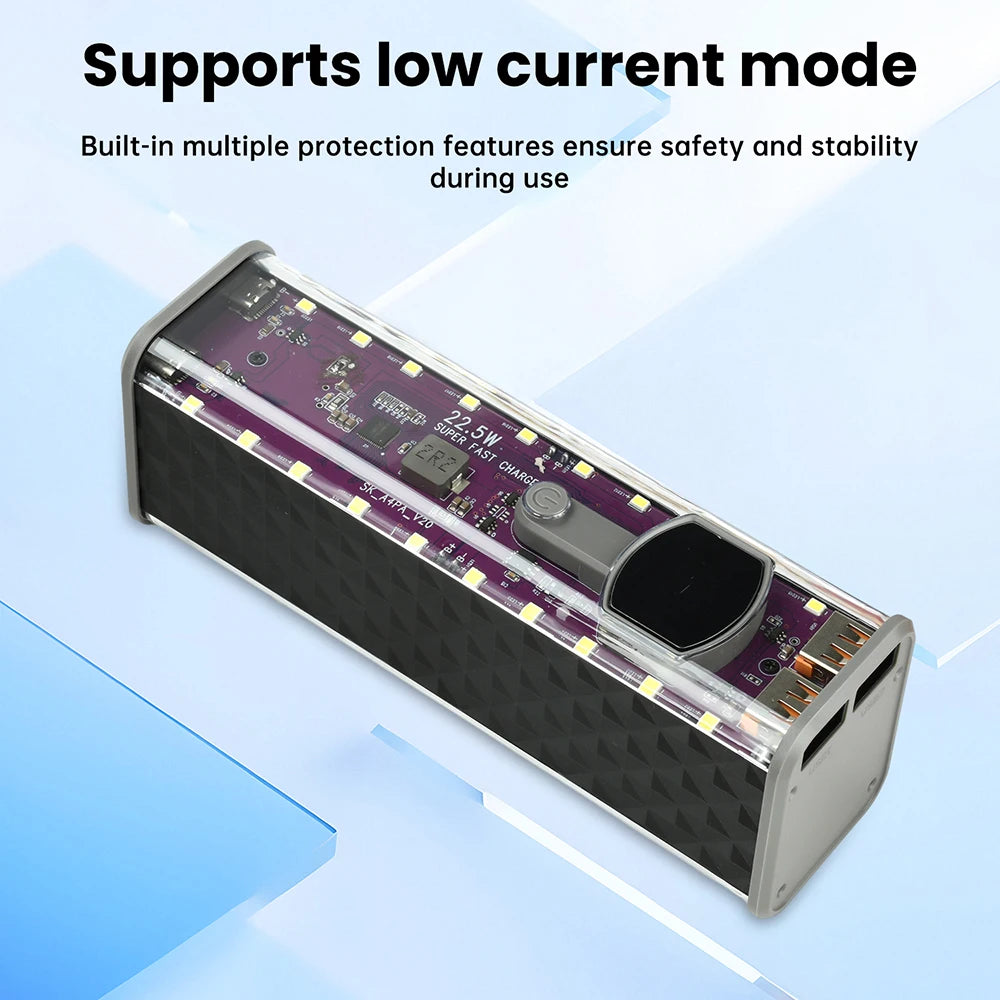 22.5W/45W 18650 Power Bank Case Fast Charging DIY Transparent Battery Storage Box Digital Display USB Type-C Battery Holder