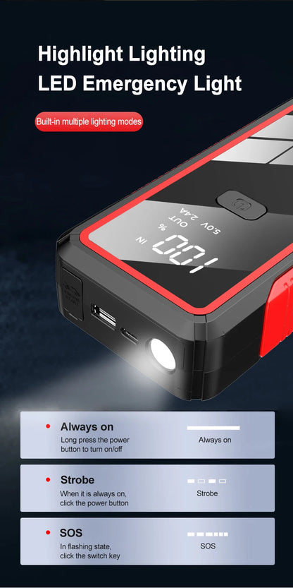 EAFC 12V Car Jump Start 600A-2000A Car Battery Starter Booster Auto Starting Device Emergency Start Portable Power Bank