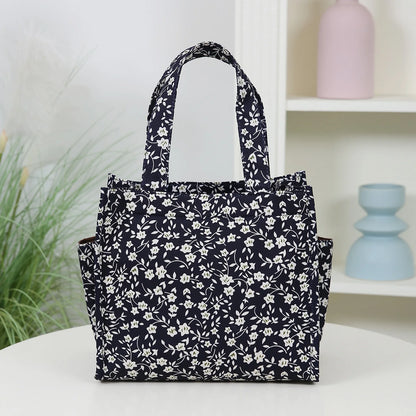 New floral print thickened fabric handbag, lunch bag, portable lunch box storage bag, zipper design, multifunctional tote