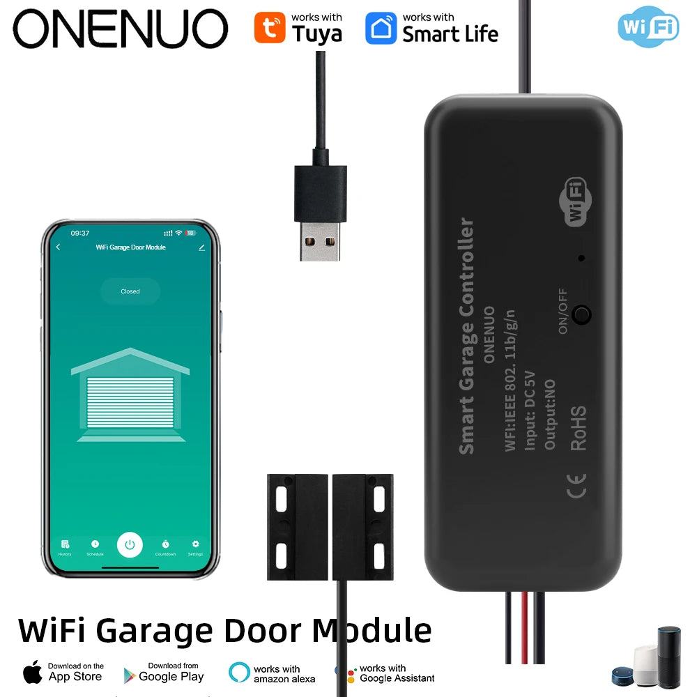 Tuya WiFi Switch Garage Door Controller Smart Door Opener Work with Alexa Google Home Smart Life Tuya APP Control No Hub Require