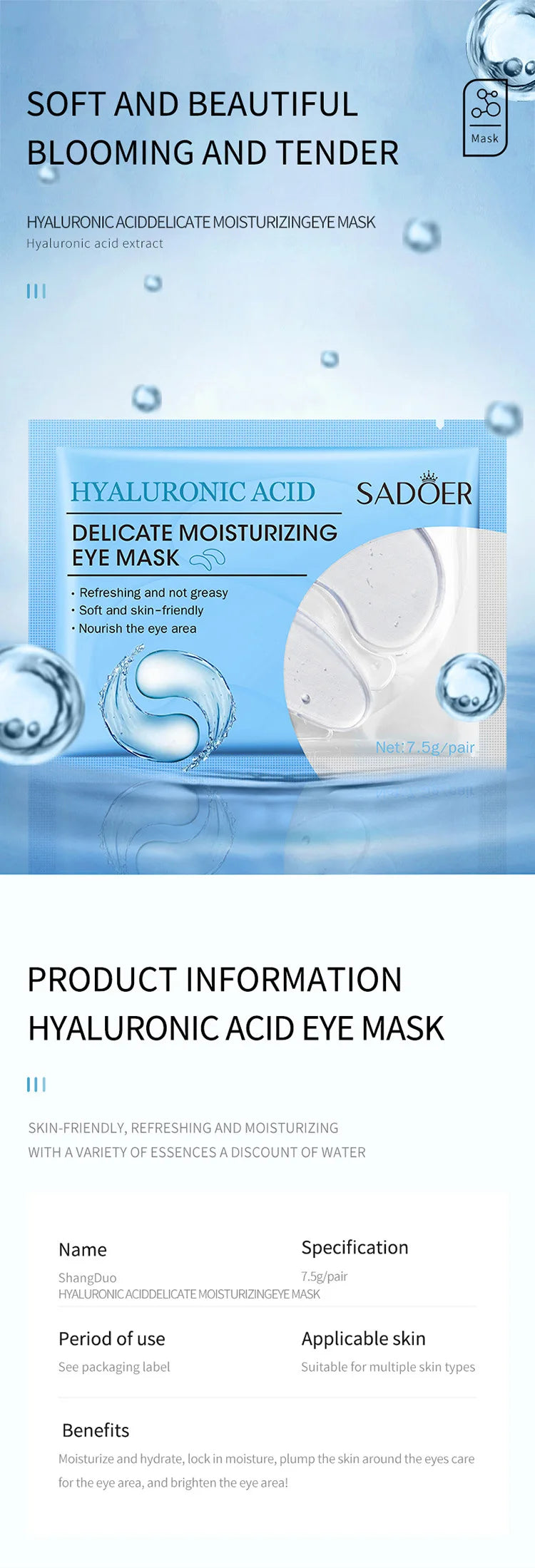 10 Pairs SADOER Crystal Collagen Eye Mask Anti Wrinkle Dark Circles Removal Eyes Bags Moisturizing Eye Patches Skin Care