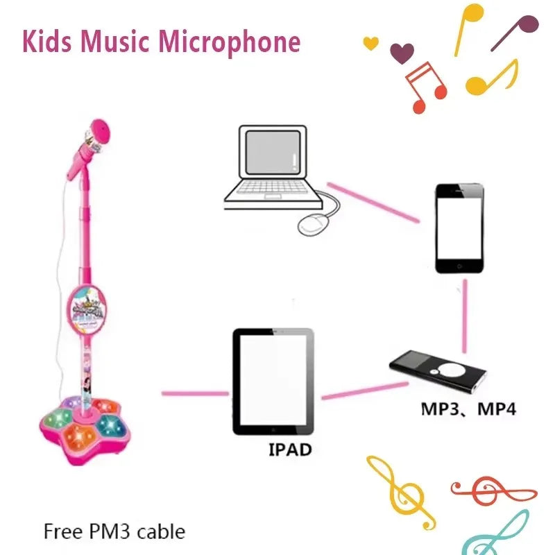 Kids Microphone with Stand Karaoke Song Music Instrument Toys Brain-Training Educational Toy Birthday Gift for Girl Boy