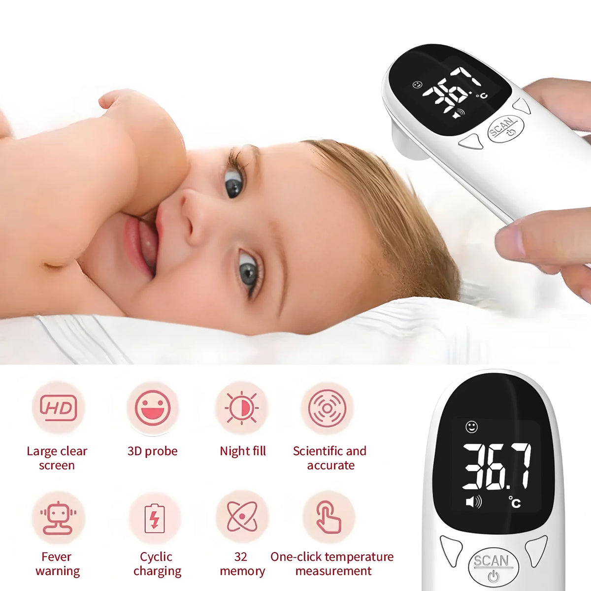 Baby Non-contact Thermometer Fever Detector Medical Body Temperature Meter Home for Child Adult Ear Thermograph ℃ ℉