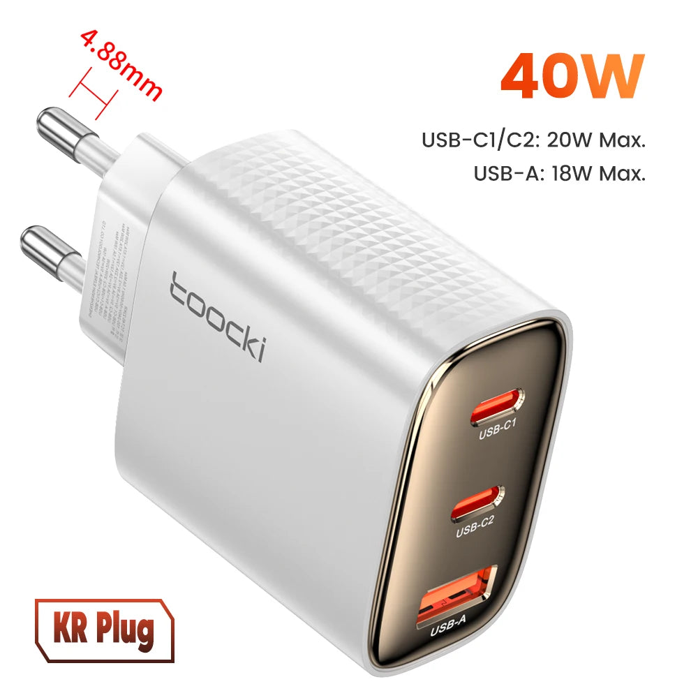 Toocki 40W GaN USB Charger Type C QC 4.0 Quick Charge Dual Type C Fast Phone Charger For iPhone 15 14 13 12 Pro Max Samsung S23