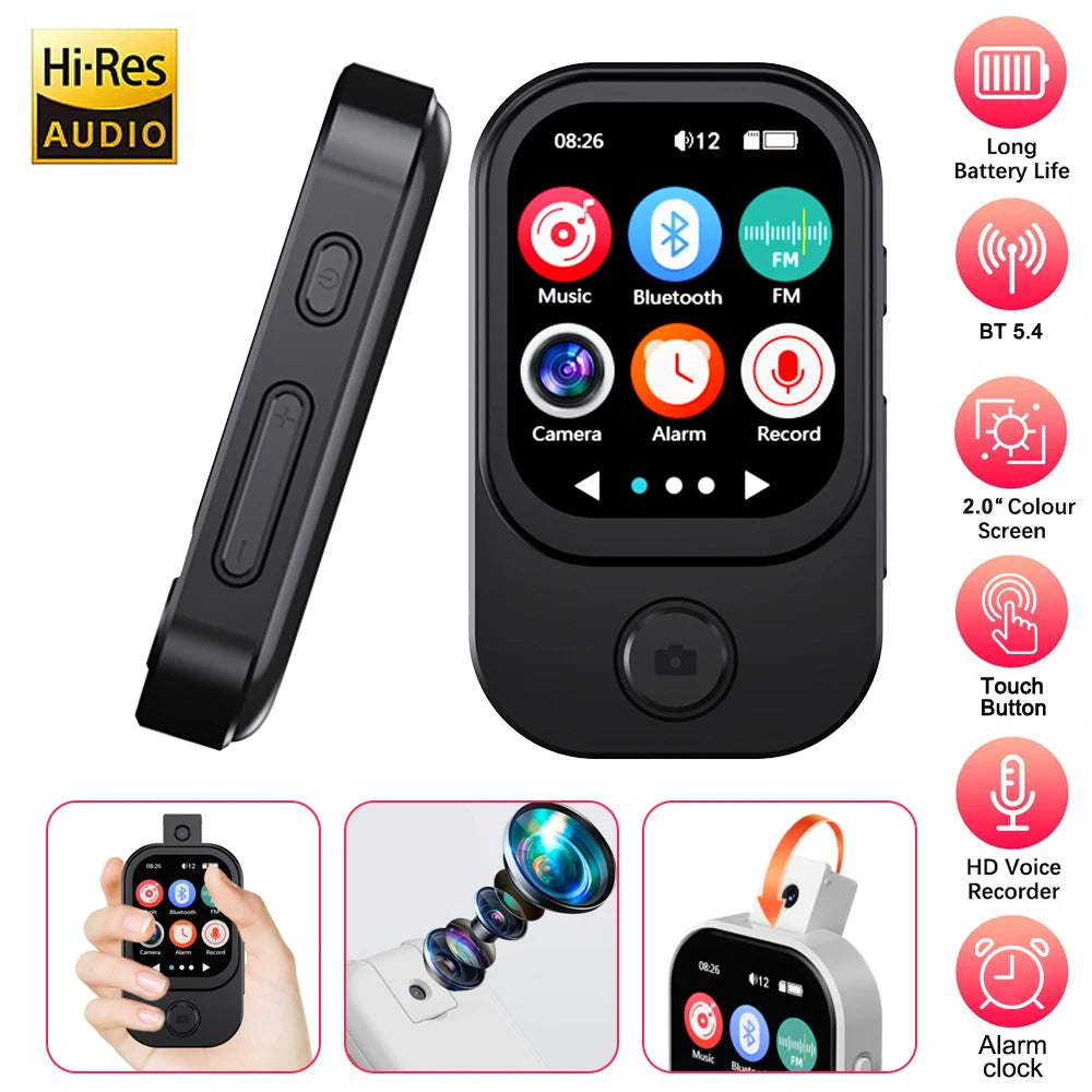 MP3 Player HiFi 2026 New Bluetooth 5.3 Sports Sound Music Walkman with Camera for Photos Built-in FM Radio Voice Recorder