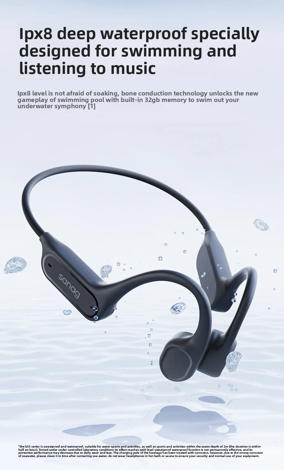 Sanag Bone Conduction Bluetooth Earphone 32GB Memory IPX8 Swimming Headphones Flash-sale Wireless Headset MP3 Earbuds