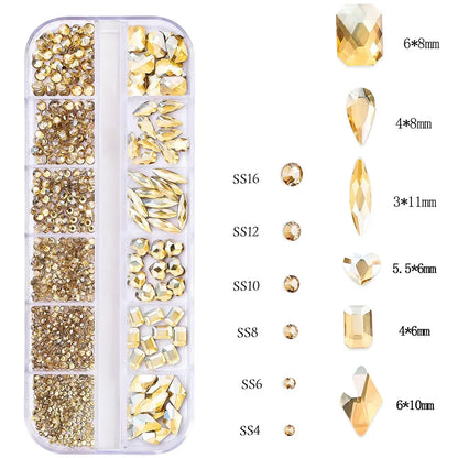 12grids Half Round Pearls Beads 3D Nail Charms 1.5/2/2.5/3/4/5mm White Flatback Pearls Nail Jewelry Nail Craft Pearl Rhinestones