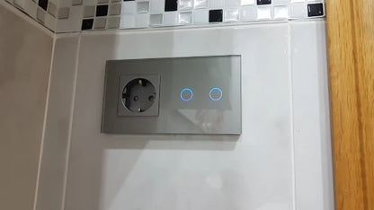 Bingoelec Grey Smart Light Switch and WiFi Wall Socket with Crystal Glass Panel Switches with Sockets Home Improvement