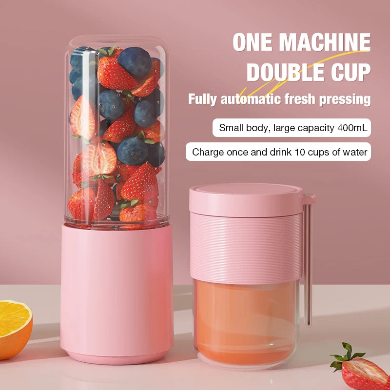 Electric Juicer Portable Dual Cup USB Charging Juice Cup Small Student Household Outdoor Camping High Borosilicate Glass Blender