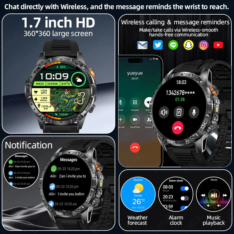 LIGE Nowy wojskowy do T-Rex 3 Ultra Smart Watch Bateria 1000 mAh Wodoodporny IP68 Kompas Latarka Sportowy monitor Smartwatch Mężczyźni