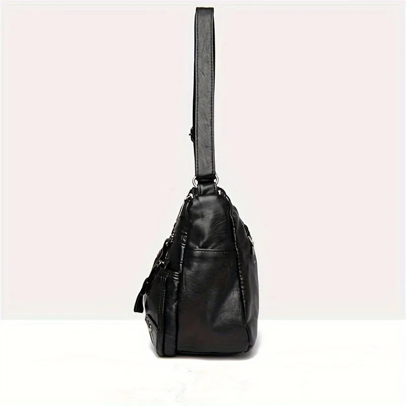 Stylish Multi Zipper Crossbody Bags, Soft Vegan Pu Leather Shoulder Bag, Women's Multi Pockets Handbag Purse for Women Daily Use