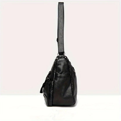 Stylish Multi Zipper Crossbody Bags, Soft Vegan Pu Leather Shoulder Bag, Women's Multi Pockets Handbag Purse for Women Daily Use