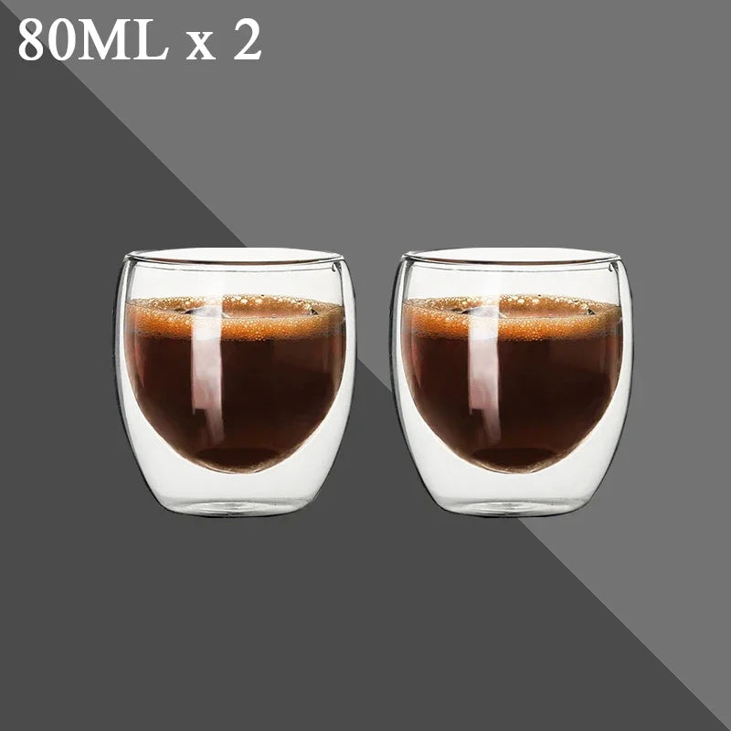 80ML Double Wall Glass Cup 1/12PCS Transparent Handmade Heat Resistant Tea Drink Whisky Wine Set Espresso Coffee Milk Mugs Gift
