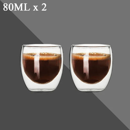 80ML Double Wall Glass Cup 1/12PCS Transparent Handmade Heat Resistant Tea Drink Whisky Wine Set Espresso Coffee Milk Mugs Gift