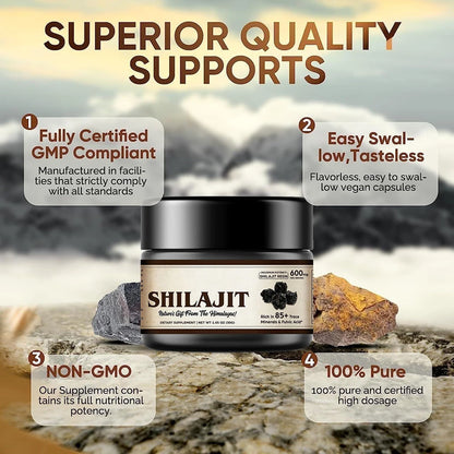 Shilajit Pure Himalayan Organic Shilajit Resin - with Fulvic Acid & 85+ Trace Minerals Complex for Energy & lmmune Support 600mg