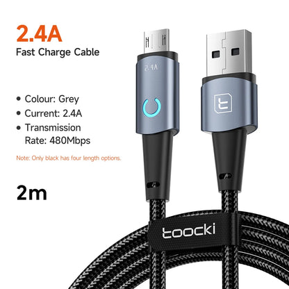 Toocki Micro USB Cable for Samsung S10 2.4A Fast Charging Quick Charge Micro Cable for Fan Headphone LED Phone Charger Data Cord