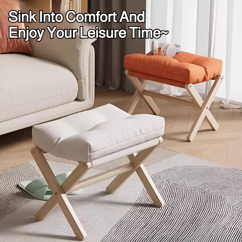 Portable Wooden Footstool with Plush Cotton Padding for Entryway and Lounge Use