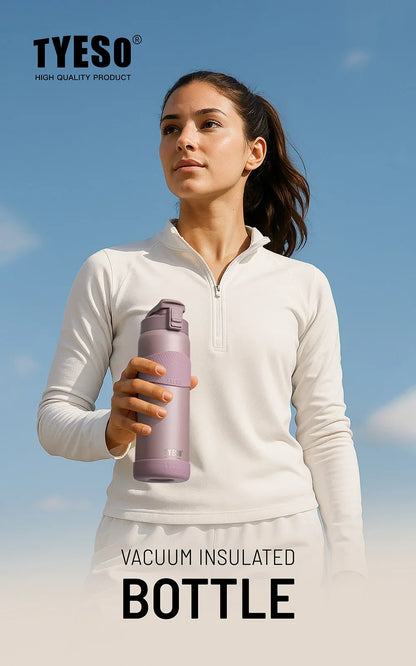 TYESO 750ML Double Wall Insulated Water Bottle Hot Water 304 Stainless Steel Flask for Fitness Outdoor Hiking Coffee Sticker