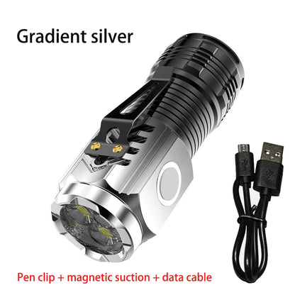 BOOIU Super Bright Flashlight 3 LED Portable Mini Burst Flash Torch Rechargeable Tail Magnet Outdoor Spotlight with Pen Clip