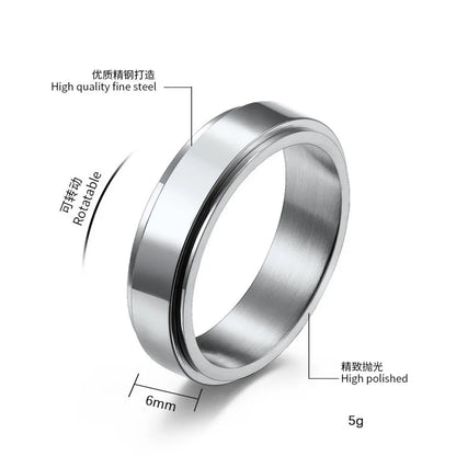 Anxiety Fidget Spinner Stainless Steel Black Rings Simple Titanium Steel Ring for Men Women High Quality Anti Stress Jewelry