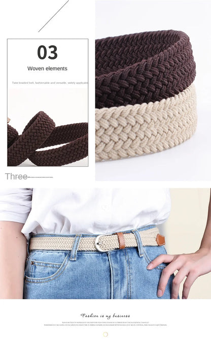 2.5cmx100cm Unisex Extended Elastic Knitted Thin Belt Women's Needle Button Canvas Jeans Student  Canvas Elastic Belt for Women