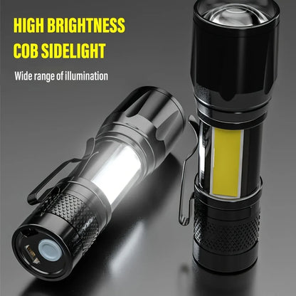 LED+COB Portable Flashlight Zoomable Small Torch USB Rechargeable Outdoor Camping Fishing Long Range Camping Emergency Lantern
