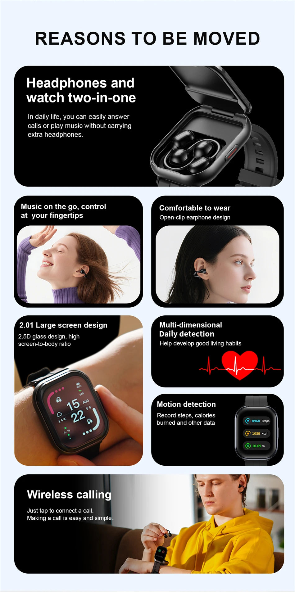 LIGE Bluetooth Headphones with clip-on design 2 In 1 Smartwatch with Earphones Heart Rate Sport Fitness Headset Smart Watch 2026