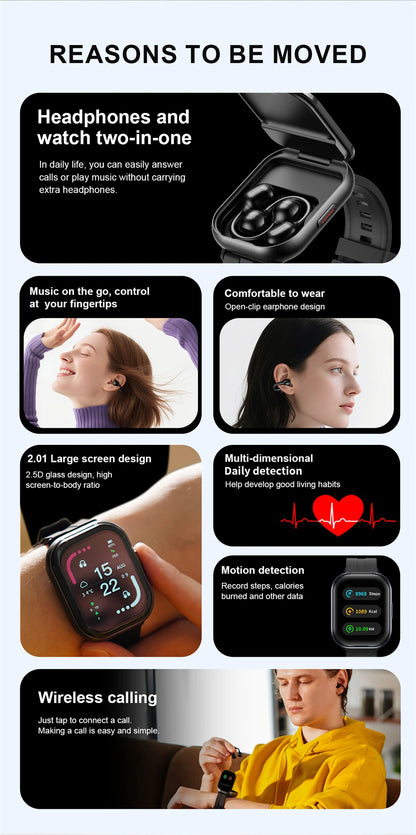 LIGE Bluetooth Headphones with clip-on design 2 In 1 Smartwatch with Earphones Heart Rate Sport Fitness Headset Smart Watch 2026