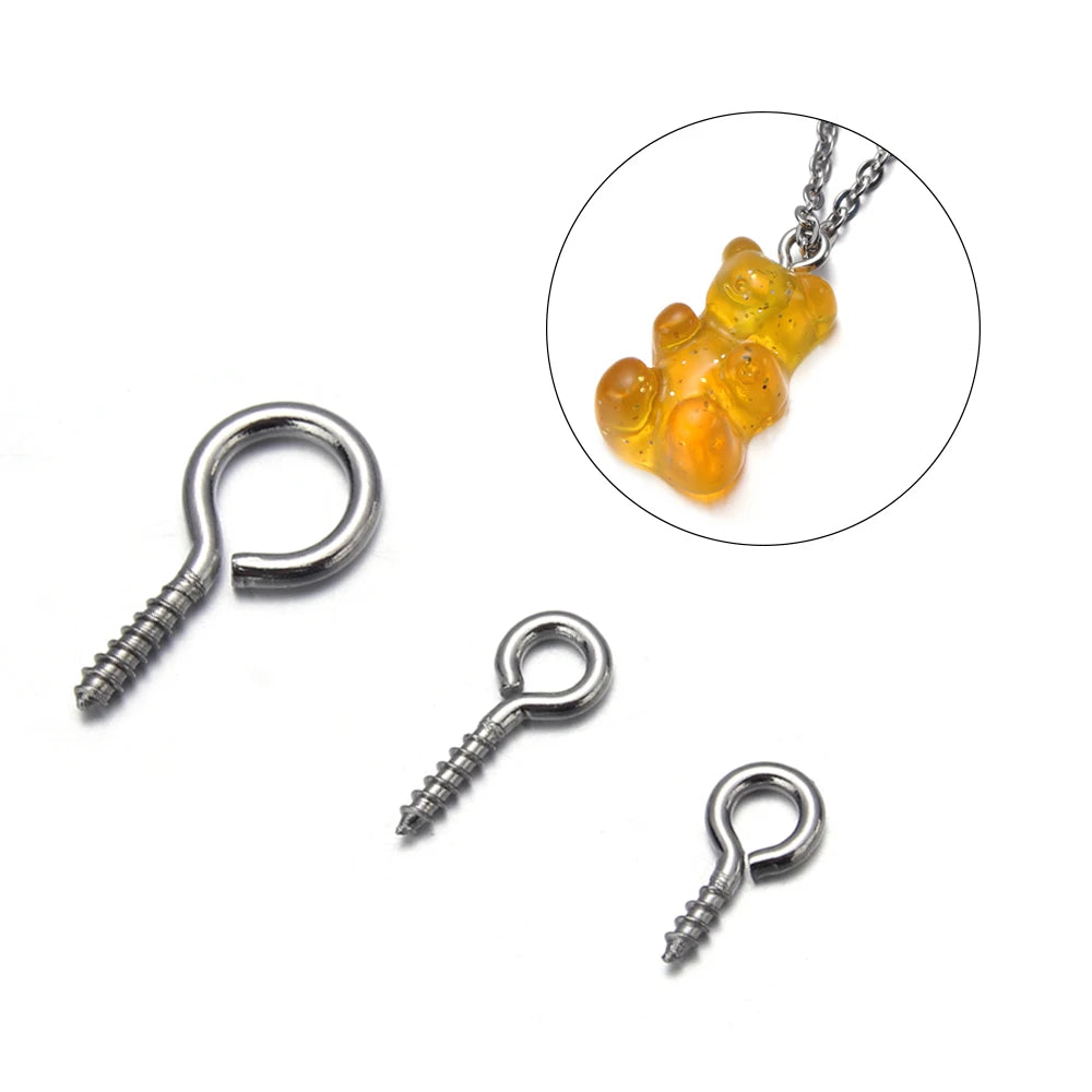 20-50pcs/lot Stainless Steel Eyepin Keychain Hook Eye Pins Mini Screw Pendants DIY Threaded Pin Fitting DIY Jewelry Bracelet