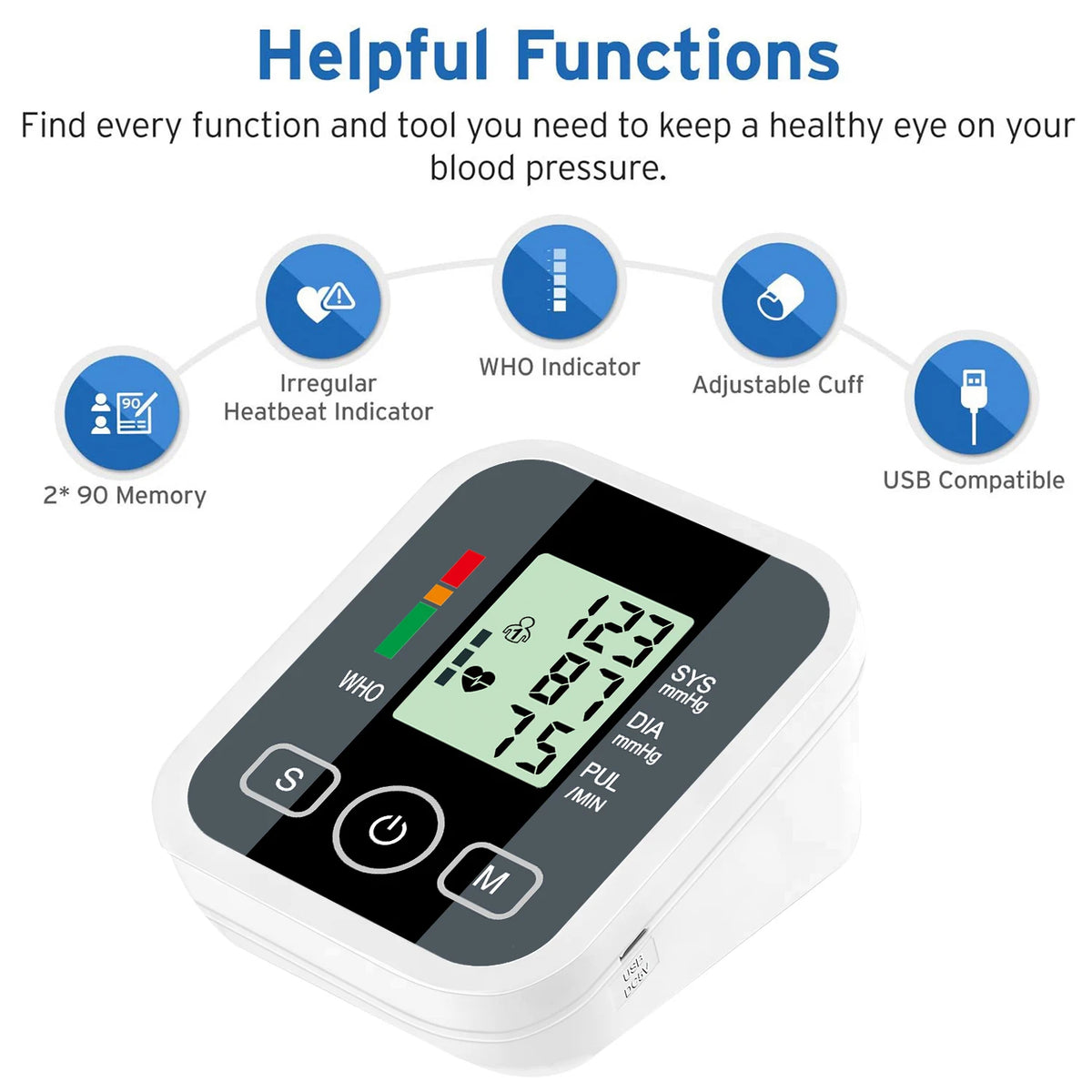 Digital Upper Arm Blood Pressure Monitor - Automatic BP Tonometer with Pulse Measurement,Sphygmomanometer Health Monitoring
