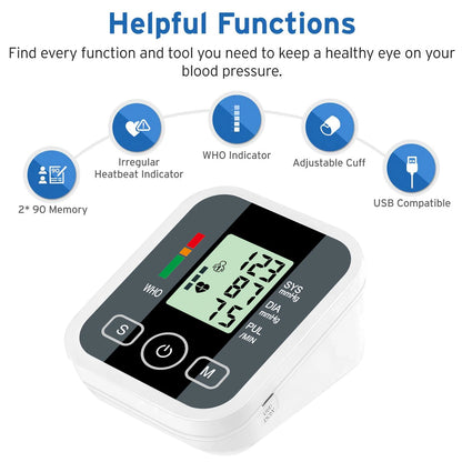 Digital Upper Arm Blood Pressure Monitor - Automatic BP Tonometer with Pulse Measurement,Sphygmomanometer Health Monitoring