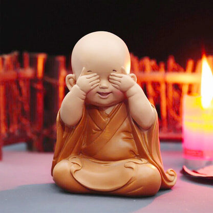 Mini Little Monk Statue Resin Monk Figurine Cute Buddha Monk Statue Decoration Home Living Room Desktop Ornament Children's Gift
