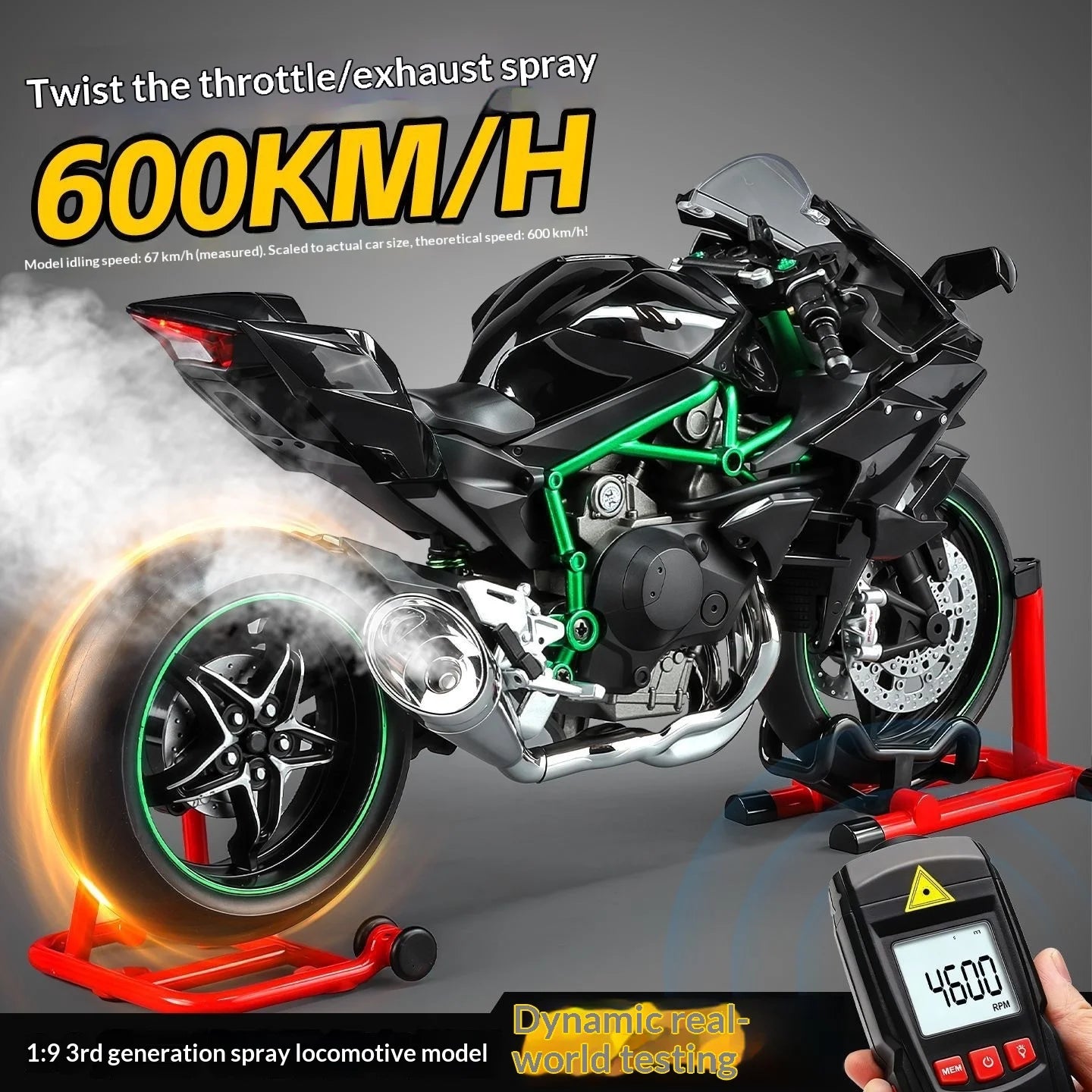Kawasaki Ninja H2R 1:9 Scale Dynamic Model - Smoke Effect Alloy Motorcycle in Gift Box, Collector‘s Edition Cars