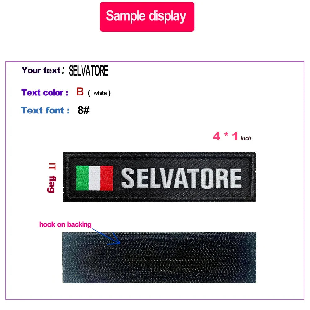 Custom Name Embroidery Patch Army Black Patches US Brazil France UK Country Flag Personalized For Jacket, Bag, Coat; 2 Pcs/ Lot