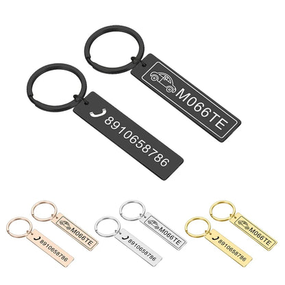 Customized Logo Name Number Plate Keychain Stainless Pteel Private Customized Jewelry Key Anti-lost Pendant Gift For Man Women