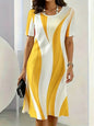 Summer Women Dress Fashion Gradient Striped Pattern Printed Dress Short Sleeve O-Neck Loose Casual A-Line Mini Dress