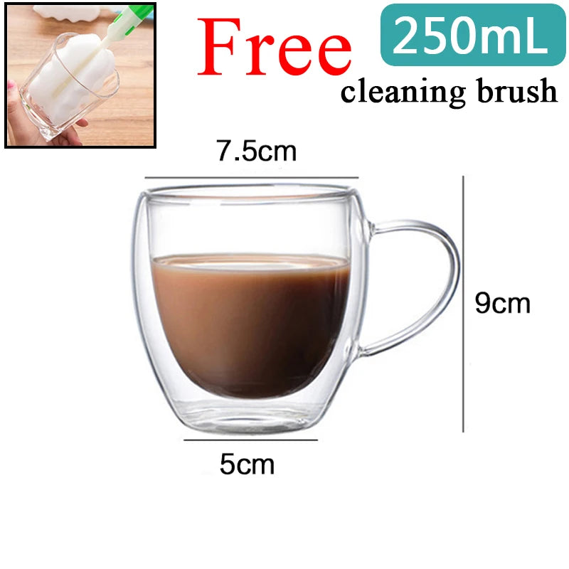 80ML Double Wall Glass Cup 1/12PCS Transparent Handmade Heat Resistant Tea Drink Whisky Wine Set Espresso Coffee Milk Mugs Gift