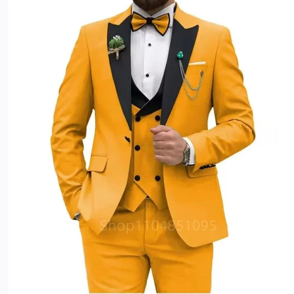 3 Pieces Men's Wedding Suits Formal Groom Tuxedo Slim Fit Business Blazer Double Breasted Vest Pants Set for Party