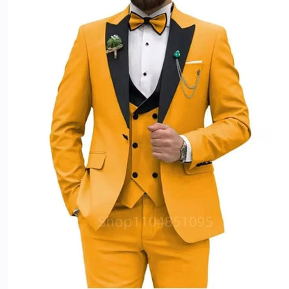 3 Pieces Men's Wedding Suits Formal Groom Tuxedo Slim Fit Business Blazer Double Breasted Vest Pants Set for Party