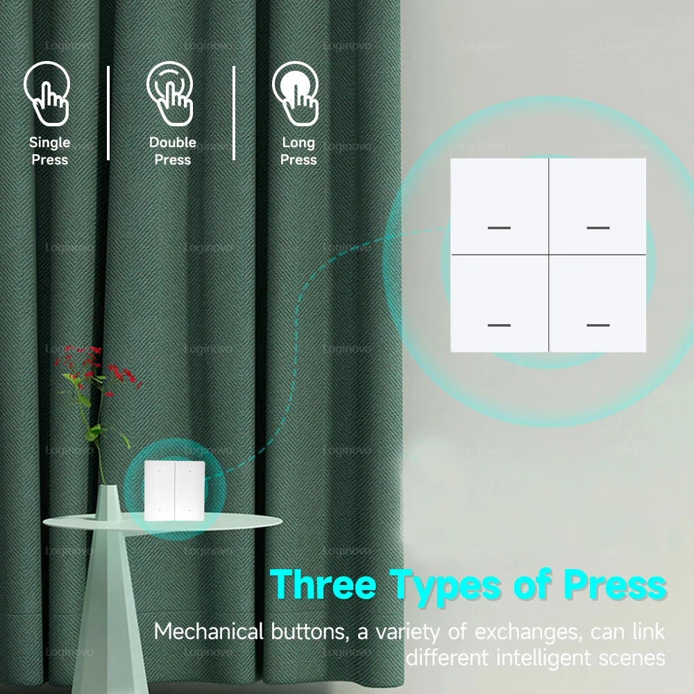 ZigBee Scene Switch 4 Gang 12 Scenario Wireless Push Button Controller Battery Powered Smart Life Tuya APP Home Automation
