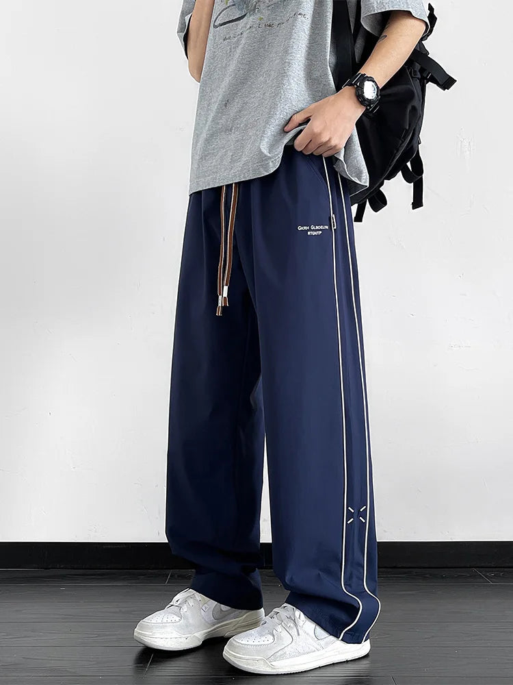 Summer Men's Sweatpants Wide Leg Straight Ice Silk Cooling Pants Big Size 8XL 7XL 6XL Sportswear Loose Fit Track Trousers