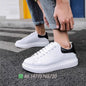 Unisex platform women sneakers for men spring and autumn—versatile fashion, casual white shoes designer a hidden wedge heel.
