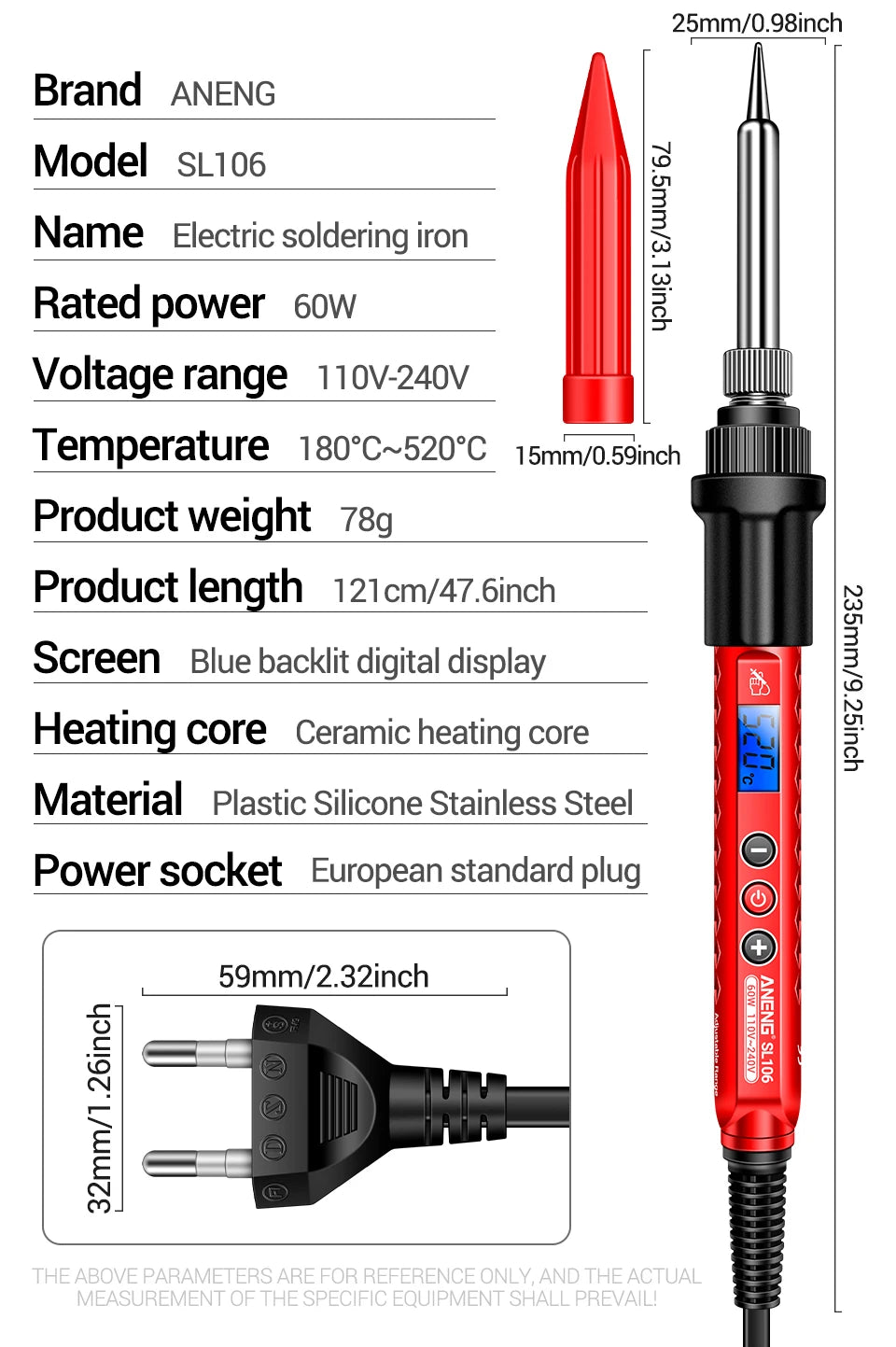 ANENG 60W Professional Electric Soldering Iron Adjustable Temperature SL106 EU/220V US/110V Welding Repair + M113 Multimeter Too