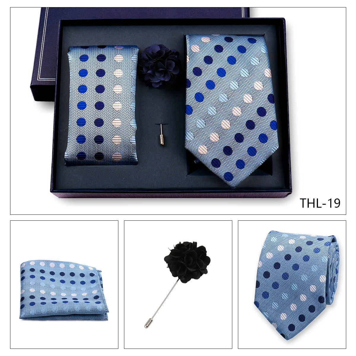 Elegant Ties For Men Classic Paisly Neck Tie Pocket Square Brooch Set With Gift Box Mens Business Wedding Suit Accessories