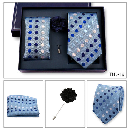 Elegant Ties For Men Classic Paisly Neck Tie Pocket Square Brooch Set With Gift Box Mens Business Wedding Suit Accessories