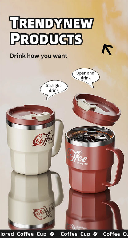 WORTHBUY Coffee Mug With Lid&Handle 304 Stainless Steel Tea Milk Coffee Cup Double Wall Insulated Anti Scalding Drinking Cup